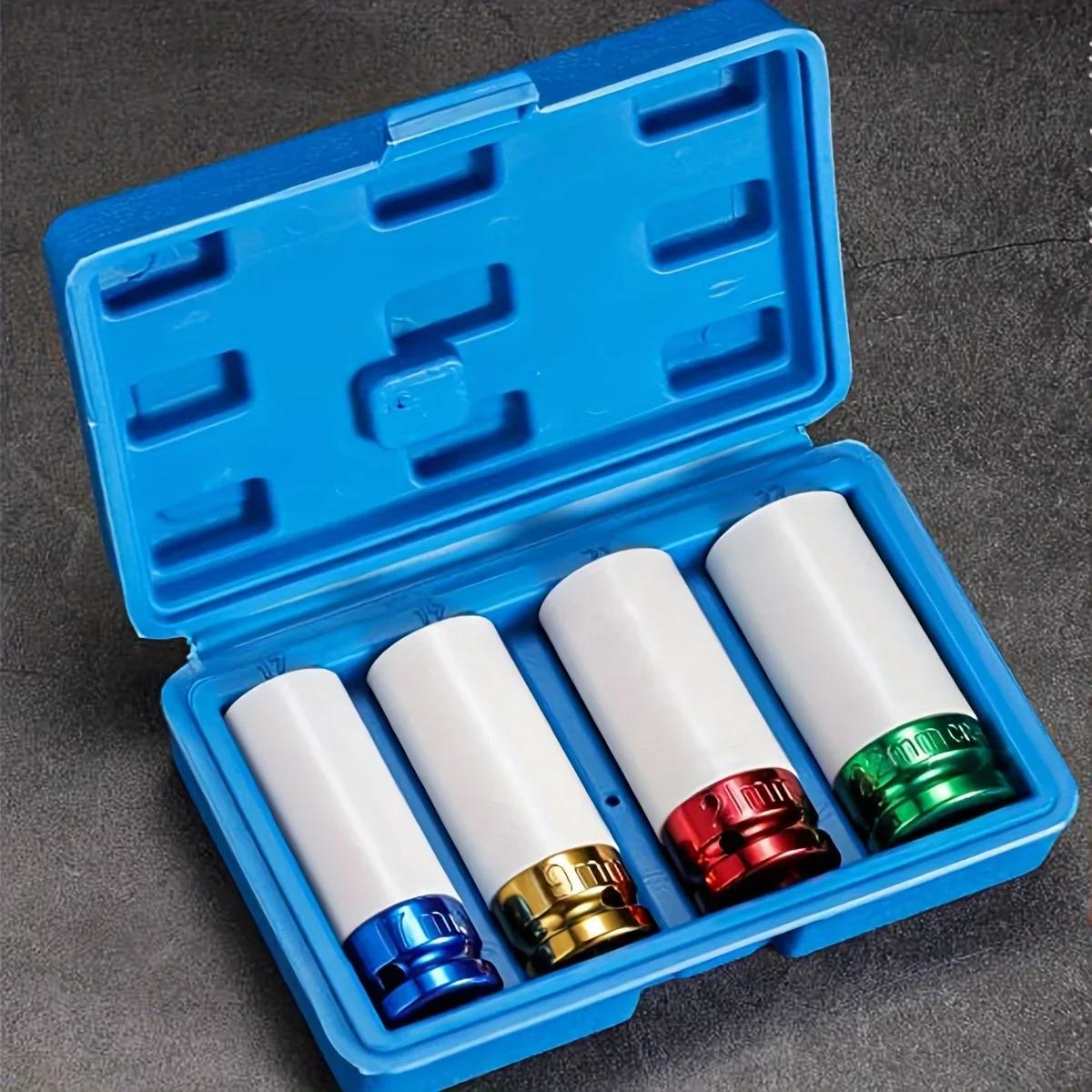 

4/5 шт. Ударная головка 15/17/19/21/22 мм Отверстие Цветная Защита шин Ремонт Инструмент для разборки для глубокого ударного гайковерта Ручной инструмент