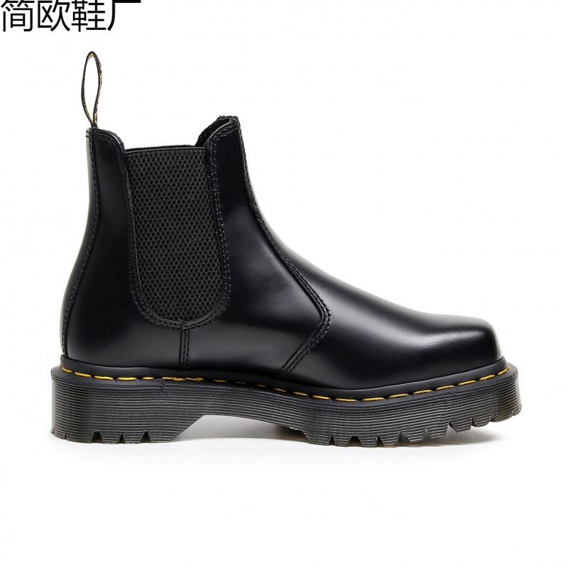 Chelsea Boots Women's Couple Motorcycle Boots Men's British Leather Short Boots Men's and Women's Casual Square Head