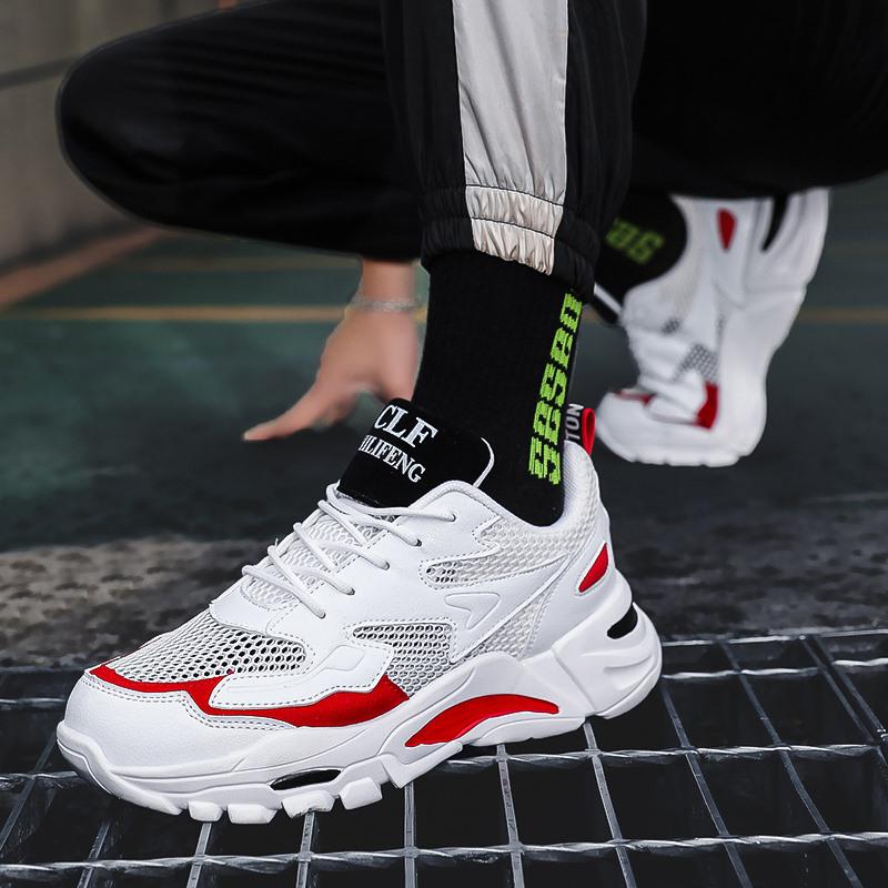 Mesh Men's Sneakers White Summer Platform Sneakers Stylish Lace-up Male Sneaker Breathable Man Tenis Footwear Men's Sports Shoes