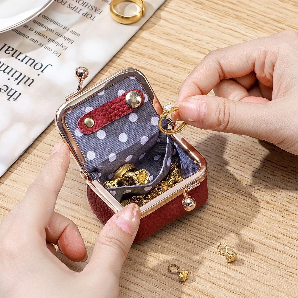 Monedero Mini de Cuero Genuino Bolsa Avanzada Linda Anillo de Diamante Dorado Bolsa para Joyas Billetera de Mano Pequeña Estuche para Auriculares Para Mujer
