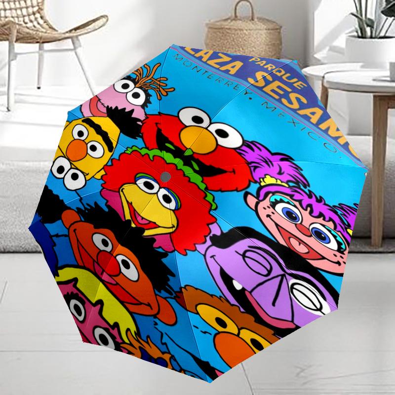 Sesame Street Theme Automatic Umbrella, Lightweight & Portable, 8 Rib, Perfect for Outdoor Travel, Birthdays, Christmas, Gifts.
