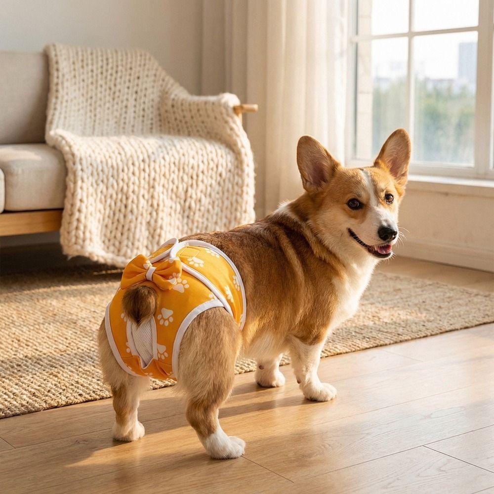 Washable Dogs Diaper Dog Paw Pattern Adjustable Dog Sanitary Panties Breathable Cozy Dogs Menstruation Pants Indoor Wear