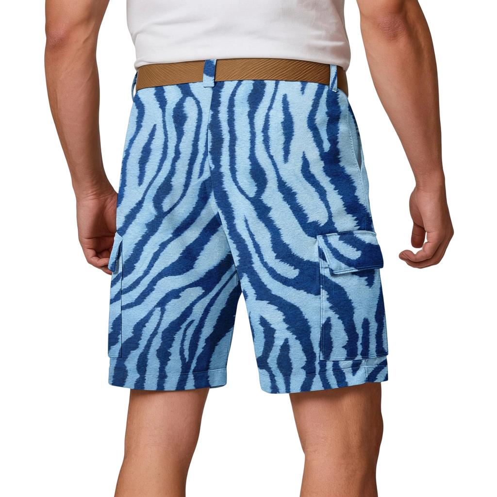 Men's Casual Cargo Shorts with Multiple Pockets, Leopard Print, Lightweight, Belt Not Included