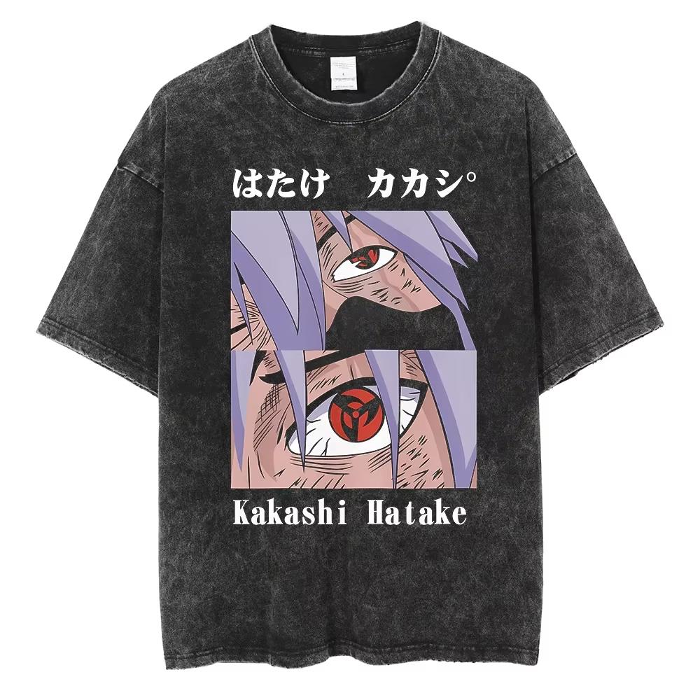 Anime Naruto TShirt Manga Retro Washed Version Kakashi TShirt Pain TShirt Lee Tobi Top Mens  Cotton Streetwear