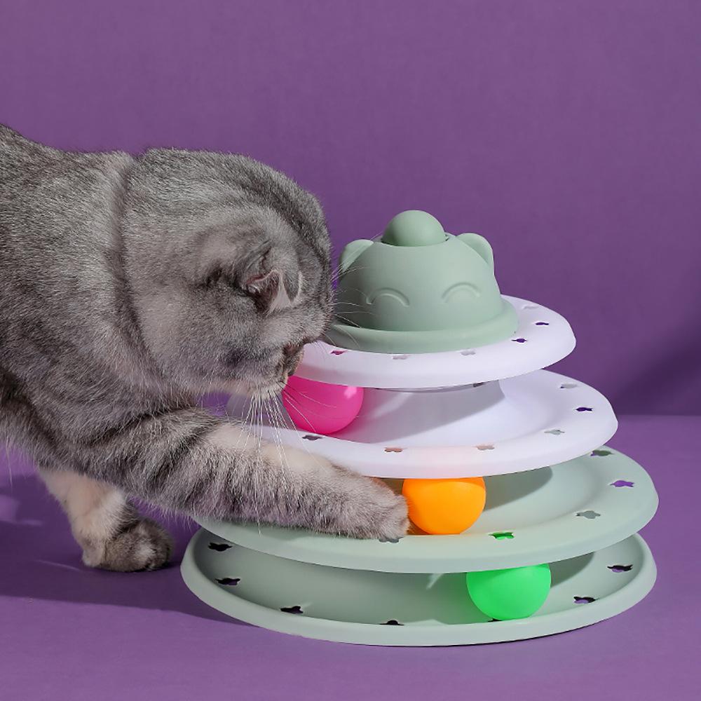 Nuovo Giocattolo per Animali Testa di Gatto Pista a Tre Piani Auto-giocante Disco Divertente Tavola Rotante da Abbinare Colori Giocattolo per Gatti