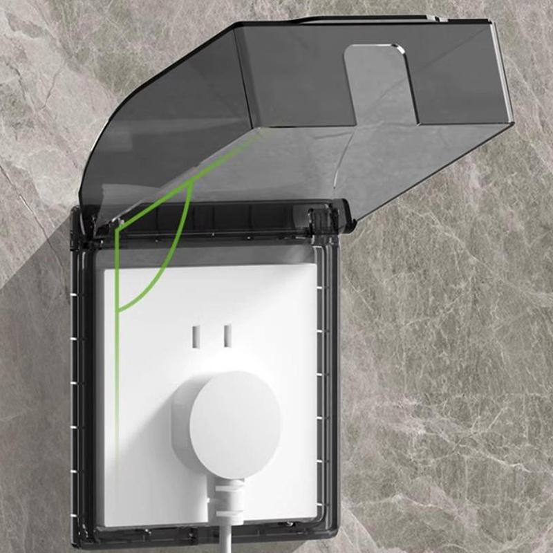 Wall Mounted 86 Type Waterproof Socket Box with Self Adhesive Splash Proof Cover for Bathroom Electrical Outlet