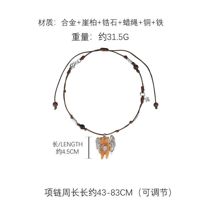 Деревянный кулон-подвеска Ангел Медведь Женское Осень и Зима Длинная Легкая Роскошь Оригинальный Дизайн Вытягиваемая Цепочка для Свитера