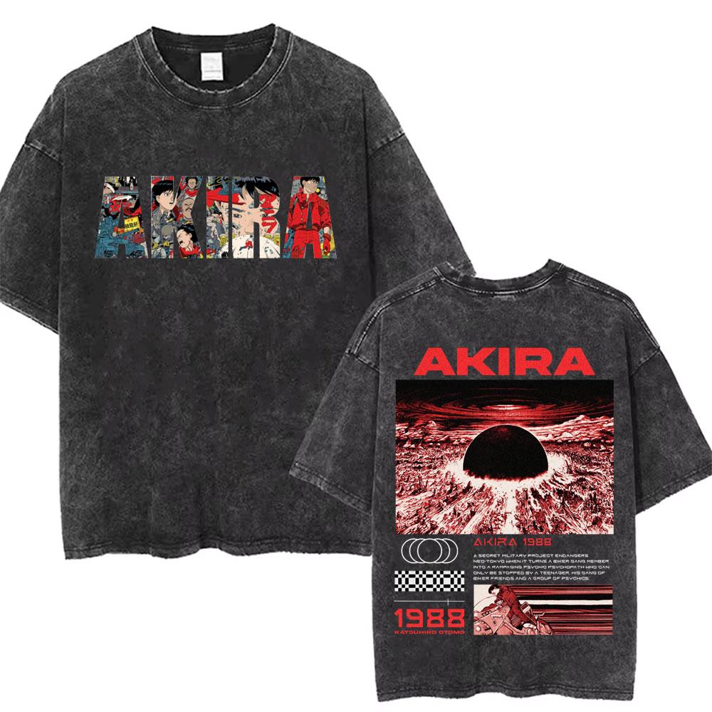 Washed Vintage Anime Akira T Shirts Japanese Science Fiction Cartoon Movie Shotaro Kaneda Tshirt Mens Manga Oversized Tshirts