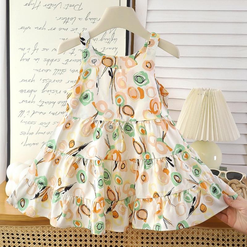 Trend Printed Girls Summer Dresses Sweet Floral Cool Kids Vest Dresses Princess Dress Kids Clothing