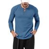 2026 European Men's Solid Color Round Neck Henley T-Shirt Long Sleeve Casual Sports Base Layer