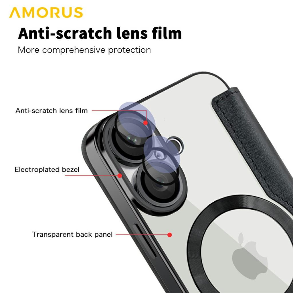 For iPhone 16 Plus Case Compatible with MagSafe RFID Blocking Card Holder Leather Phone Cover