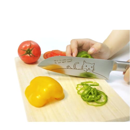 Merpere Cat Santoku and Petty Knife Pair Set (Includes Handy Knife Sharpener with Cat Design)
