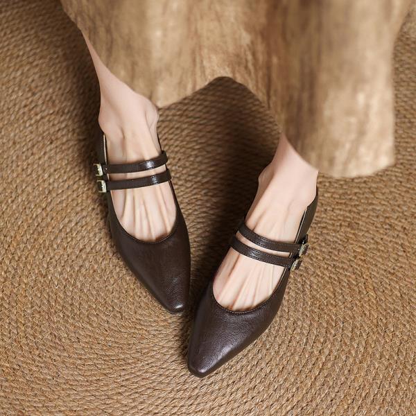 Fashion Casual Woman Shoe Pointed Toe Female Footwear Shallow Mouth Low Heels Dress New Slip-On Fabric Mary Janes  Lace-Up Rubber Leisur