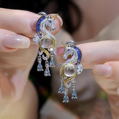 Full of Zirconium Water Droplets, Unicorn Stud Earrings, Sweet Princess Style Earrings, Light Luxury, High-end Temperament Earrings, Women
