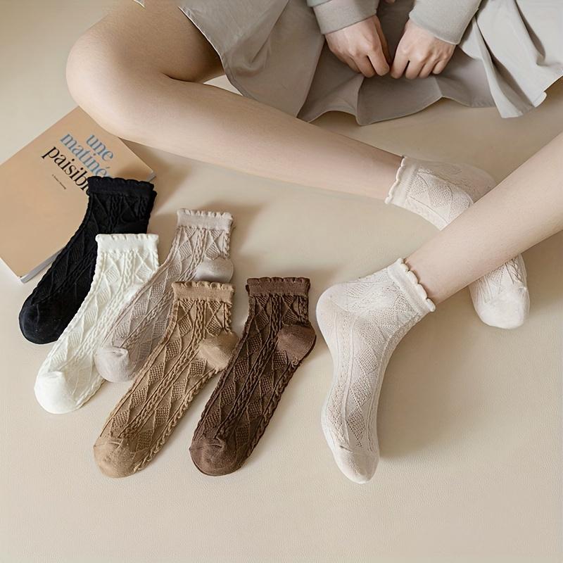 6 paires de chaussettes courtes texturées Argyle - 6 paires de chaussettes preppy confortables pour femmes