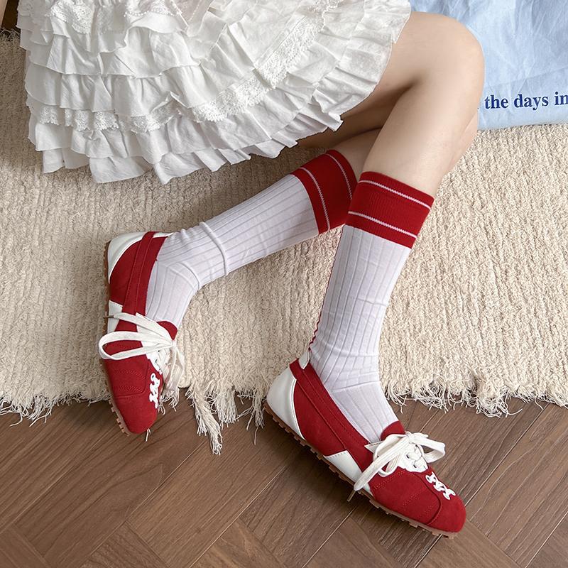 Fashion Fall New Flat Single Shoes Women's Fashion Color Block Super Light Soft Sole Front Lace-up Anti-slip Sneakers