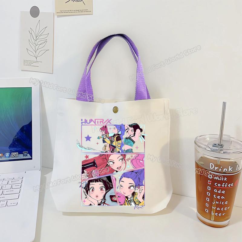Perfect KPop Demon Hunters Women Canvas Handbag Rumi Mira Zoey Girl Tote Bags Portable Female Phone Pouch Cute Cartoon Shopping Bag