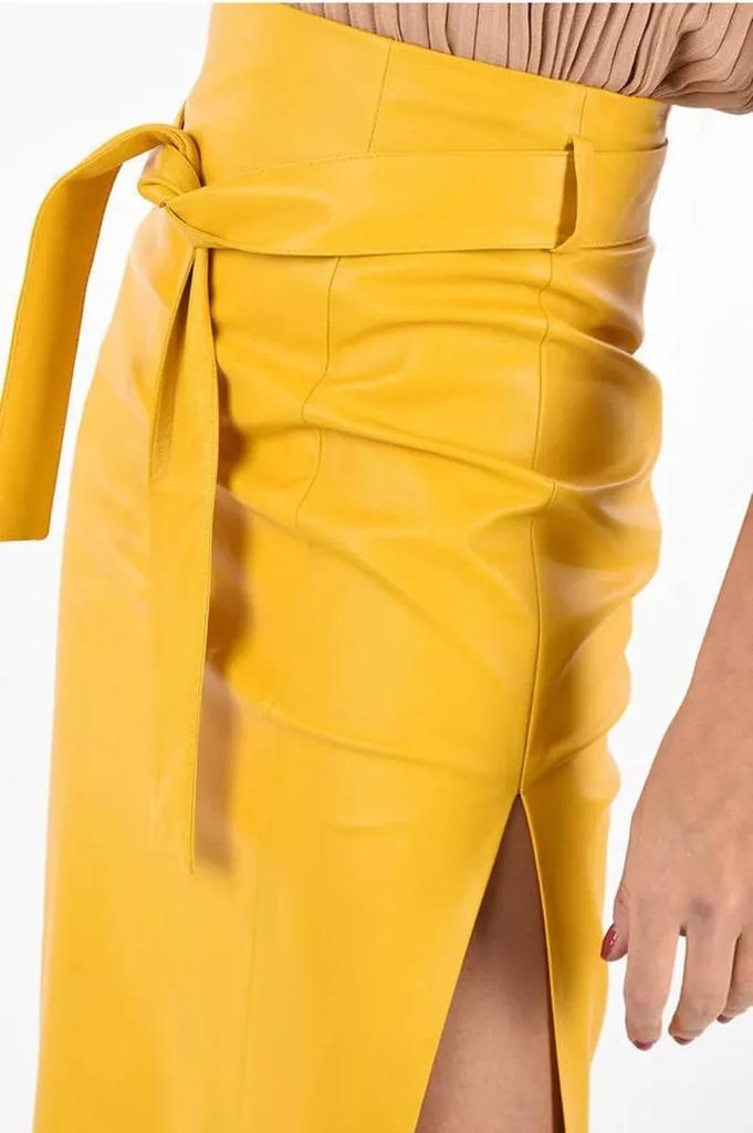 Lambskin Skirt Genuine Women Party Stylish Yellow Wear Handmade Leather