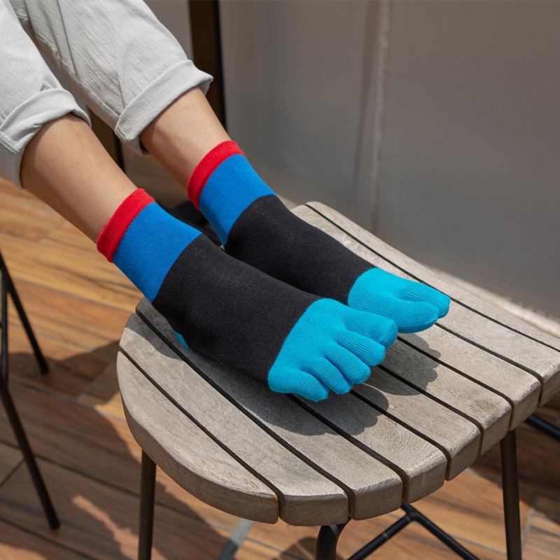 Men's Cotton Five-Toe Socks, Sweat-Absorbing, Mid-Calf, Suitable for All Seasons