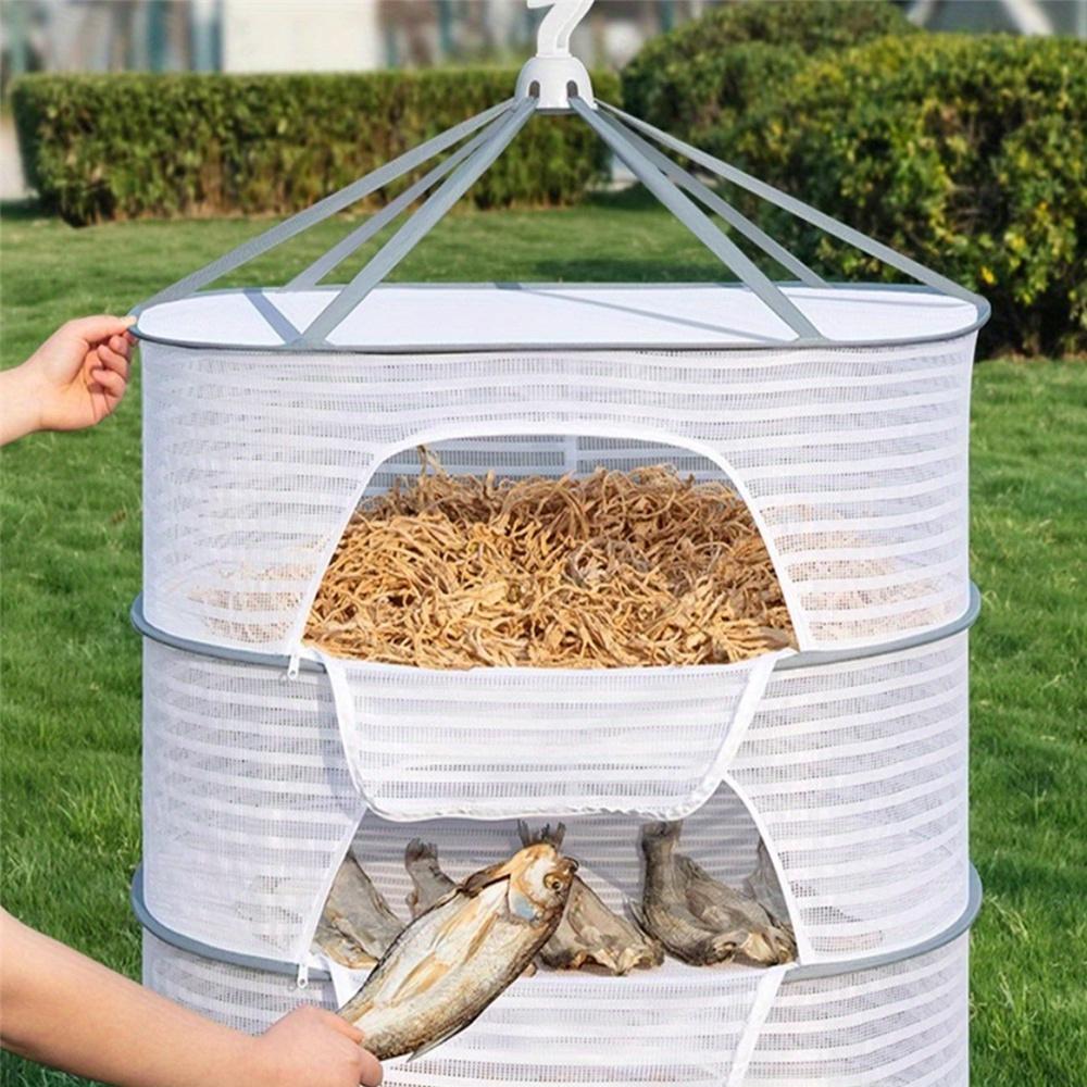 Foldable Drying Rack with Zipper Closure - Space Saving Three-layer Grid Dryer, Foldable Kitchen and Garden Storage Rack with Handle