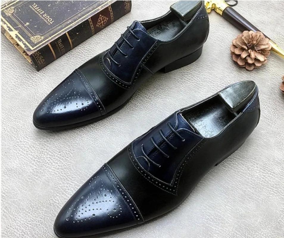 Moda 2024 Buty Oxford dla Mężczyzn Brązowe Czarne Jesienne Biznesowe Sznurowane Pu Biurowe Brogsy Buty Wizytowe Zapatos De Vestir Hombre Buty Męskie