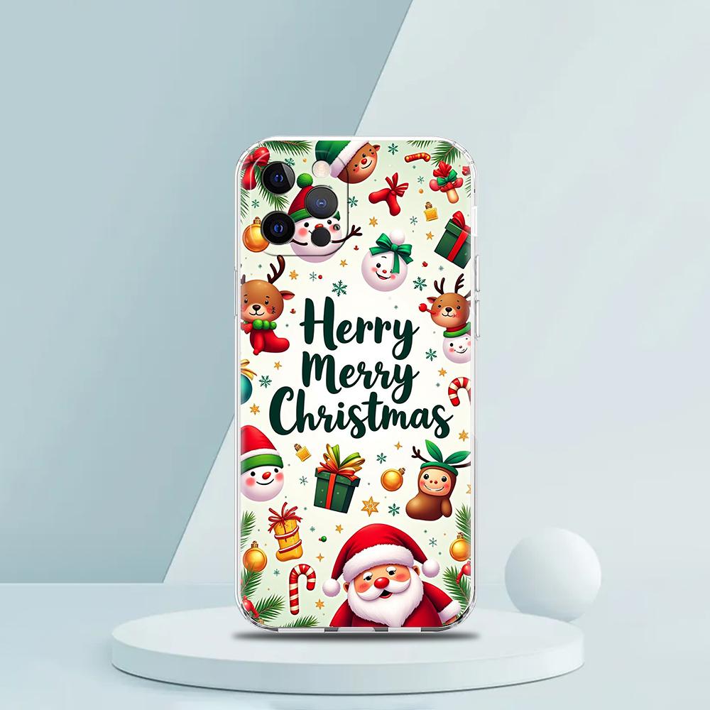 

Soft TPU Transparent Phone Case Cover for iPhone 16 15 14 13 12 11 Pro Max XR 8 7 Plus Shockproof Shell Merry Christmas Pattern for iPhone 8 7