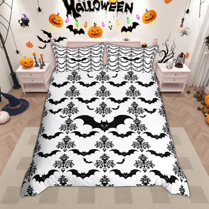 Comforter Homewish Halloween Crow Black Bats Bedding Set Kids Happy Halloween Bed Set Room Decor