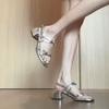 Fashion with skirt bow sandals women's shoes summer 2025 new French open-toed square head thick heel sandals women