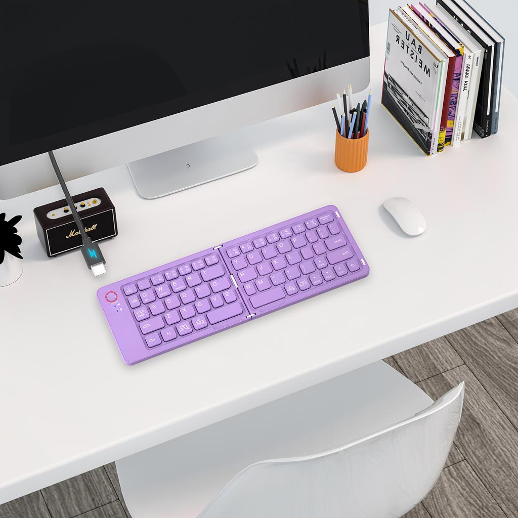 Foldable Wireless Keyboard, Portable Wireless Double-Fold Design,Travel BT Keyboard,Ultra-Lightweight and Portable,Rechargeable Pocket-Sized Foldable