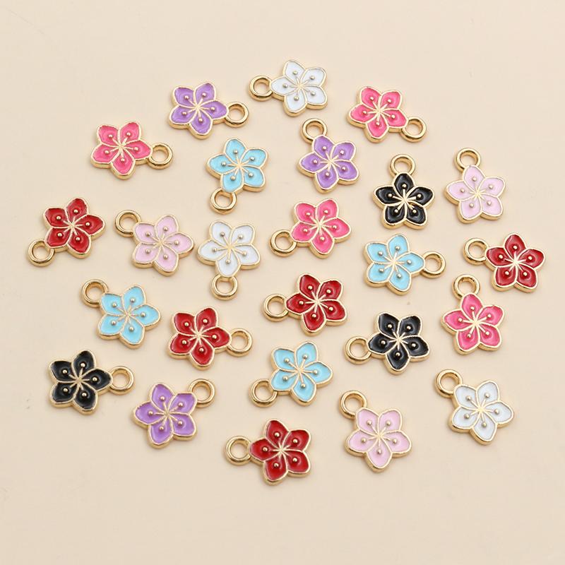 50Pcs 11x9mm Small Alloy Flower Charms Pendants Multi Colors For DIY Bracelet Necklaces Jewelry Making Accessories