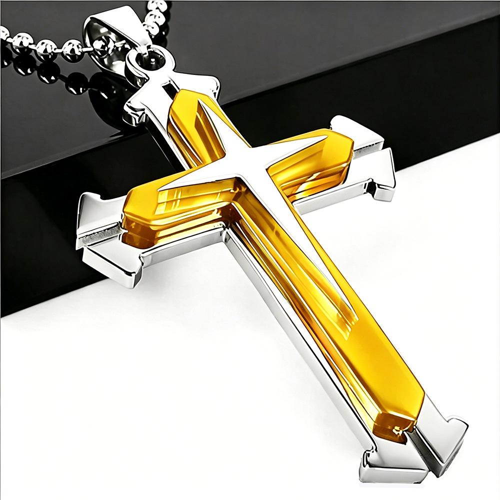 Men's Bold Black And Gold Cross Pendant Necklace With Diamonds Stylish Fashion Jewelry For Men