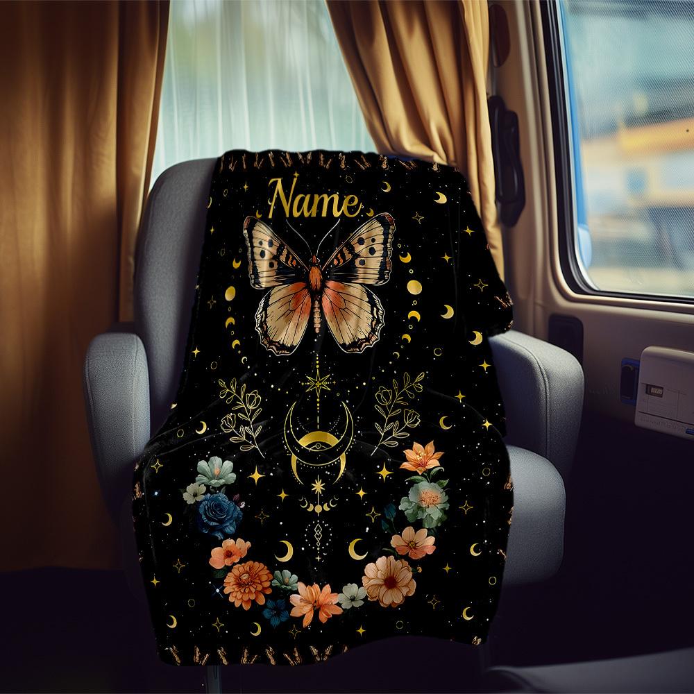 Butterfly Floral Customize Your Name Rv Blanket Comfortable Soft Lightweight Allseason Multipurpose Blanket For Travel Camping Picnics Sofa Rv Bed