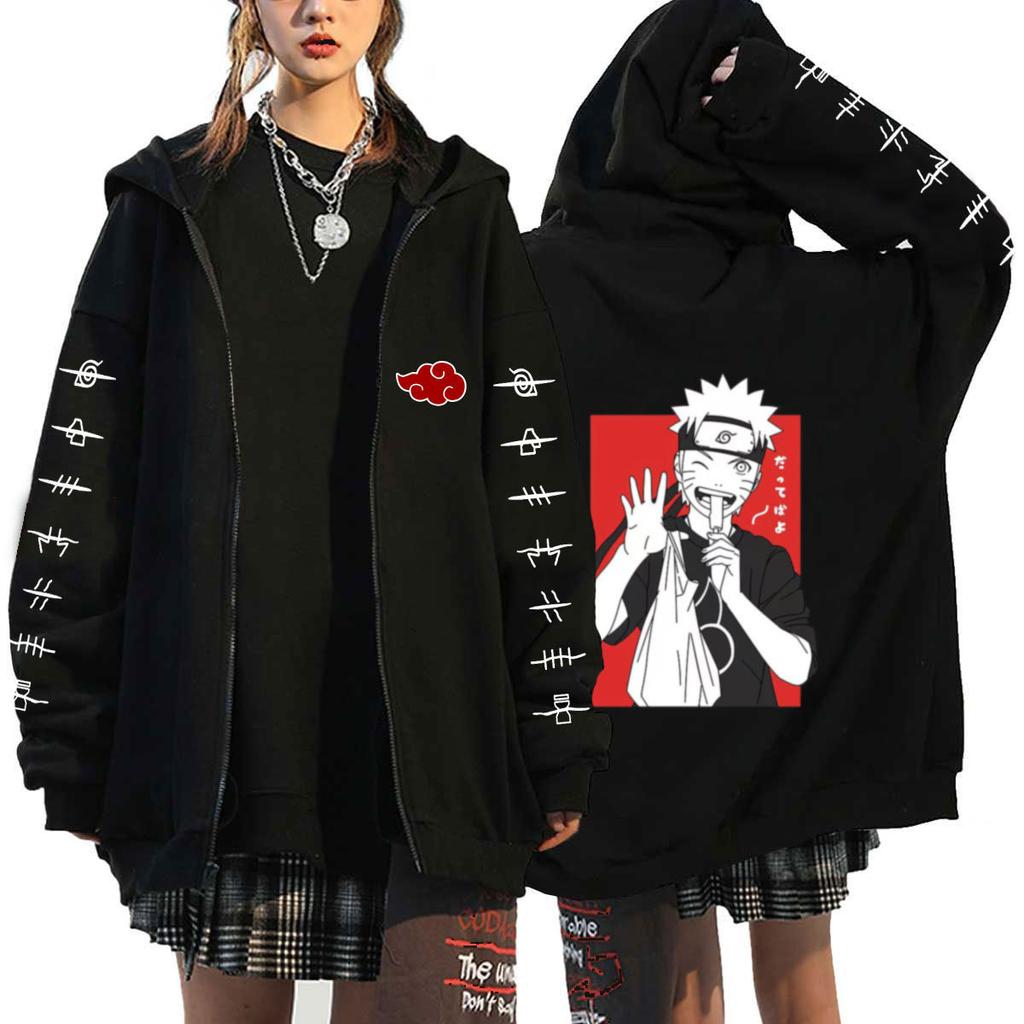 Japon Anime Sweats à capuche automne automne hommes manteaux vestes sweats dessin animé imprimé Uchiha Sasuke Manga fermeture éclair sweats à capuche Cardigan Streetwear Zip Up hauts