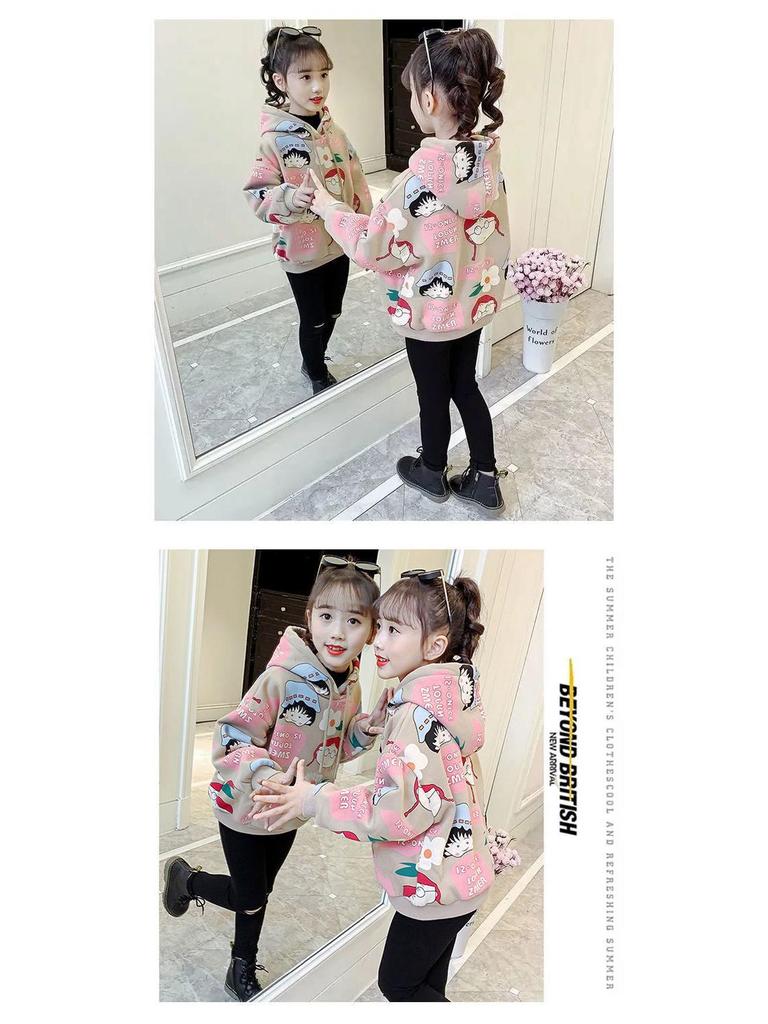 Girls' Cartoon Fleece Hooded Sweatshirt - Autumn/Winter 2025 Kids' Fashionable Thick Top