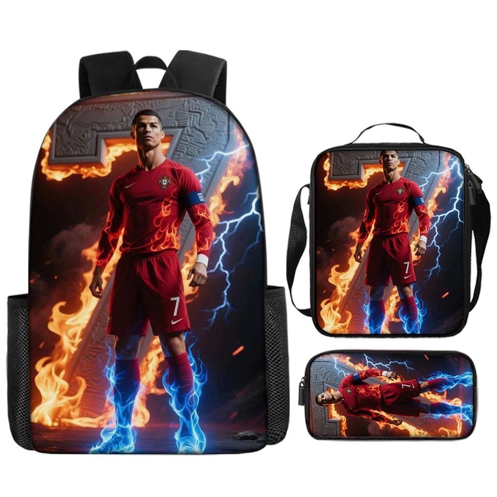 Sac à dos imprimé étoile de football Sac à dos scolaire trois pièces pour enfants Sac à dos dessin animé pour élève de l'école primaire Three-piece set