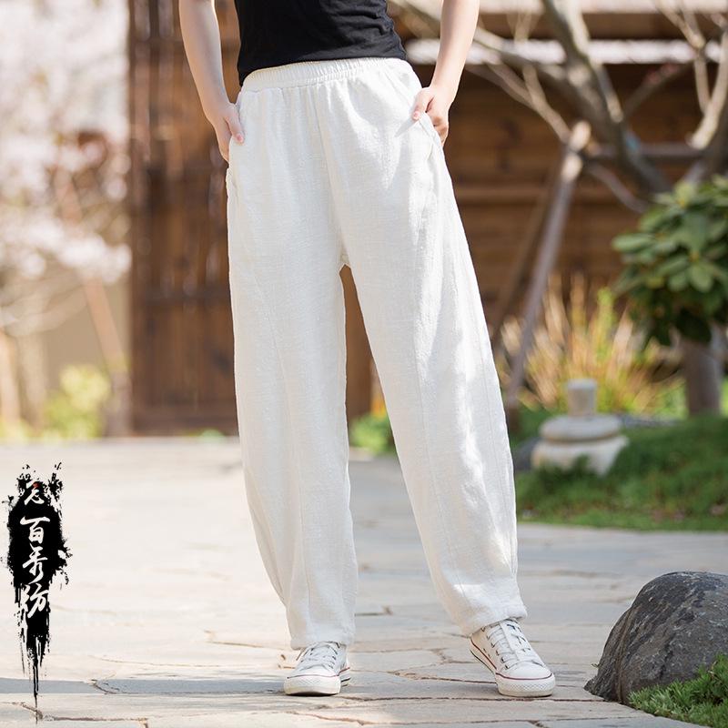 2025 Spring & Summer Loose Fit Ramie-Cotton Women's Yoga Pants - Sand-Washed Casual Bloomers