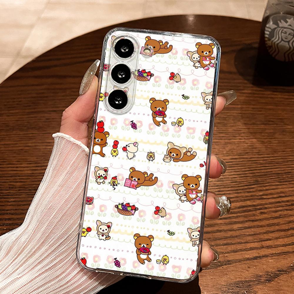 Cute R-Rilakkumas Bear Phone Case Silicone For Samsung S30,23,21,22,20 FE lite,S10,9,PIus Note20ultra Soft Transparent