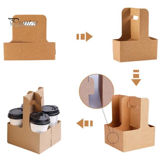 10 Pcs Disposable To-go Drink Carrier 2 or 4 Cup Paperboard Cup Holder with Handle Hot or Cold Drinks Carrier Box for Food Delivery Takeaway