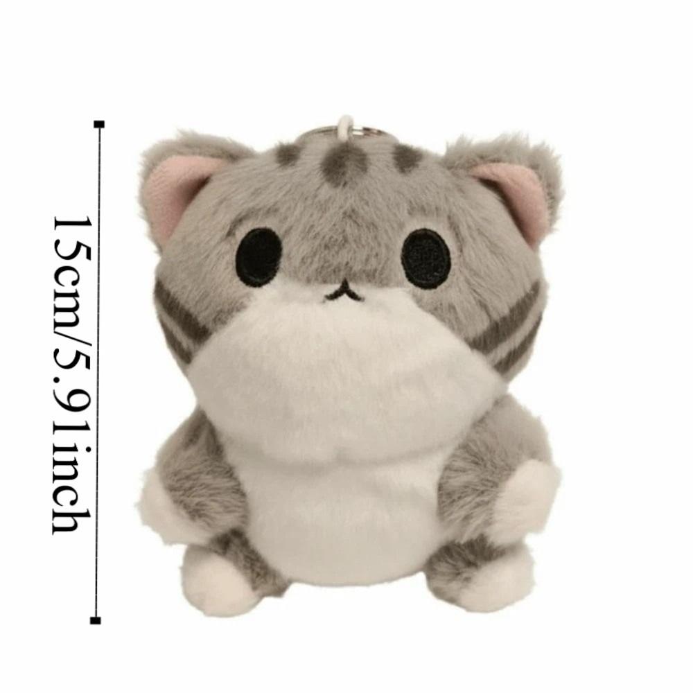 PP Cotton Grey Cat Key Chain Cartoon Cute Pet Pendant Bag Charm Plush Doll Key Ring Girls