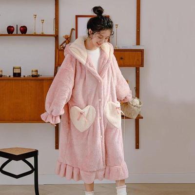 Special Offer: Women's Cute Winter Pajamas Robes – Warm, Thick, Korean Style, Plus Velvet Coral Fleece.