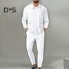 2Pcs/Set Men Autumn Suit Lapel Long Sleeve Zipper Placket Cardigan Elastic Drawstring Waist Long Pants Set Waffle Texture Casual Outfit