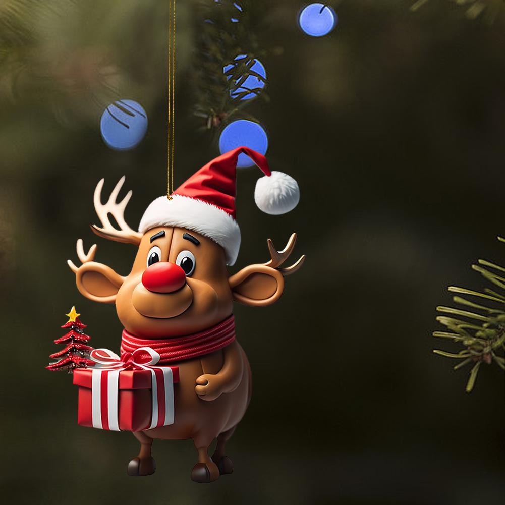 2025 Christmas Ornaments Elk Pendant Hanging Decoration Gift Cute Dog Cat Hanging Tree Cartoon Product Pendant Party Supplies