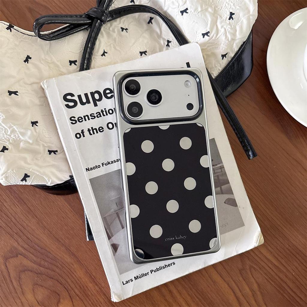 Electroplated Polka Dot Square Mirror Case for iPhone 14/13 & Apple 17/16/15 PROMAX with Drop Protection