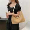 Retro Woven Tote Bag For Women Large Capacity Beach Shoulder Handbag With Magnet Closure