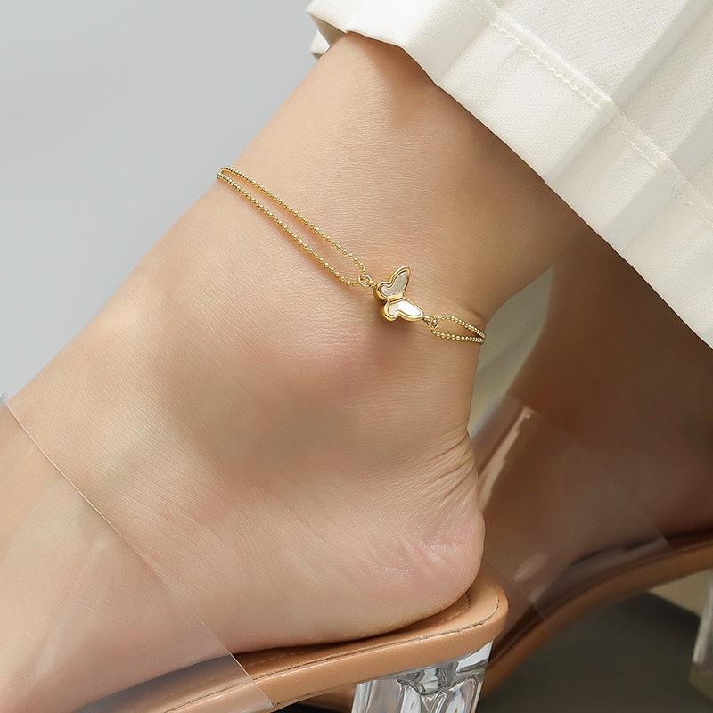 18K Gold Plated Butterfly Anklet for Women – Stainless Steel & Titanium Foot Jewelry S103