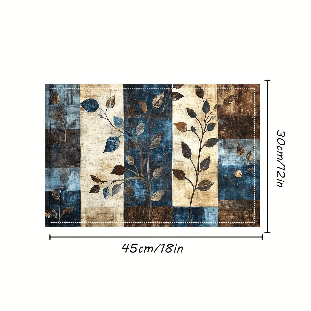 Set of 4 Placemats Featuring a Forest Patchwork Design in Blue, Brown, And Beige, Perfect for Dining Tables, Kitchens, Parties, Indoor Use, Holidays