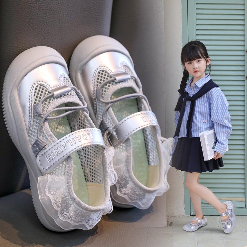 Kids Sports Sandals, Mesh Closed-Toe Sandals for Girls, Summer Single Mesh Soft Sole Princess Shoes for Toddler Little Girls