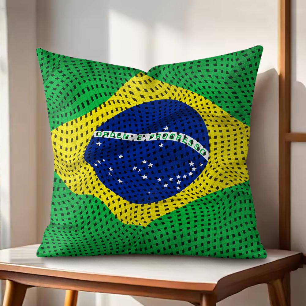 BBrazil Flag Cushion Cover Natural Linen Organic Fabric DoubleSided Printing Couch Pillow Covers Home Decor