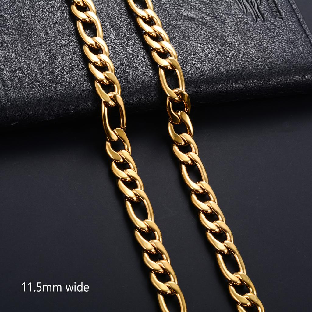 Classic Gold Color Plated Stainless Steel Necklace Link Figaro Chain for Men Women Metal Choker Neck Jewelry Accessories Gift