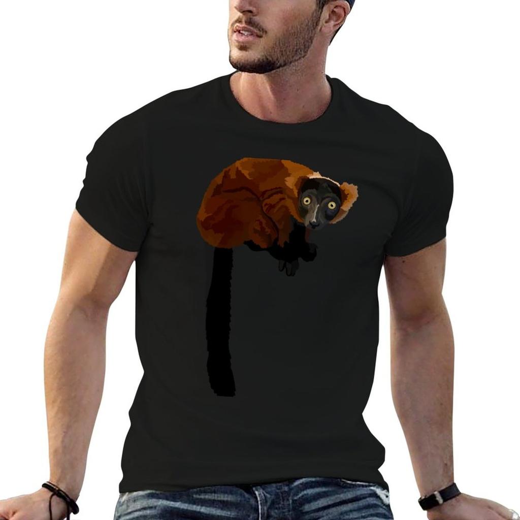 R is for Red Ruffed Lemur T-Shirt cotton t shirt man printed t shirts for man t shirts for man
